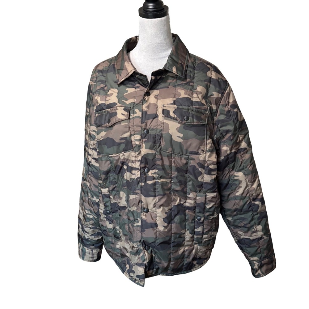 Goodfellow & Co Mens Camo Quilted Shirt Jacket Water Resistant Green Large